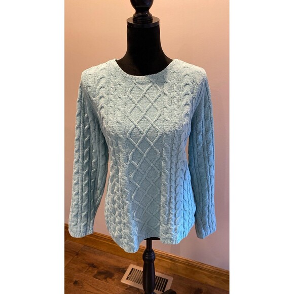 Croft & Barrow Sweater Crewneck Cable Knit Size Large Aqua  Green Super Soft! - Picture 2 of 10